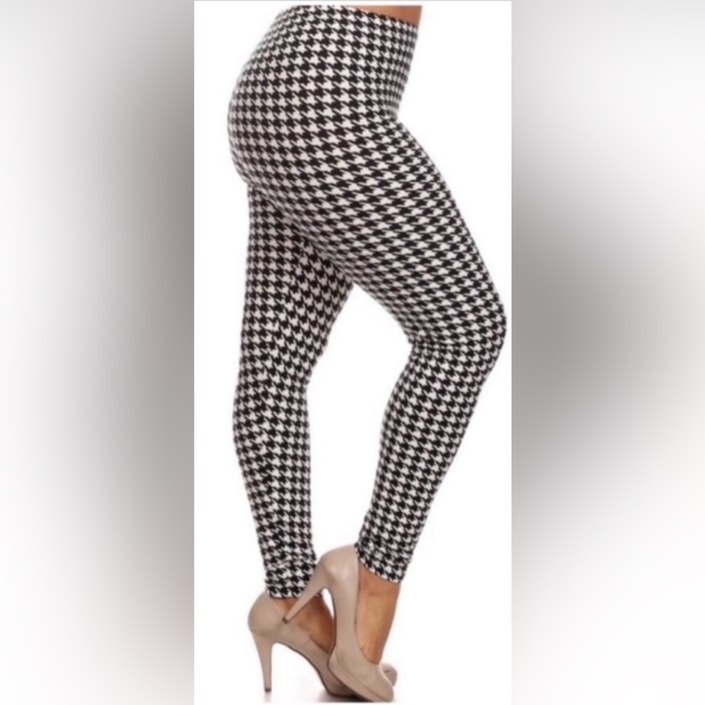 NTM: Brand New Design USA Black & White Houndstooth Print Leggings Sz 0X - Picture 7 of 7